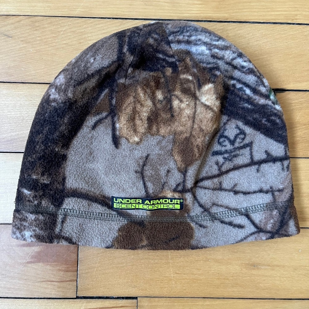 Under Armour Youth Scent Control Beanie Camo Neon Green Fleece Hunting Hat OSFA - Picture 2 of 5